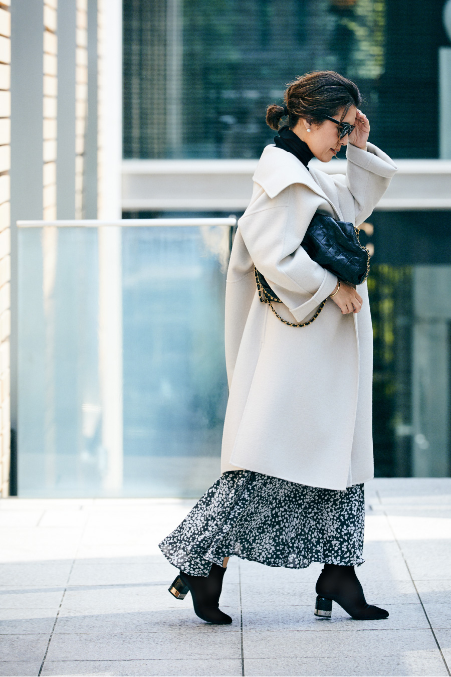 Coat, Knit tops, and Skirt