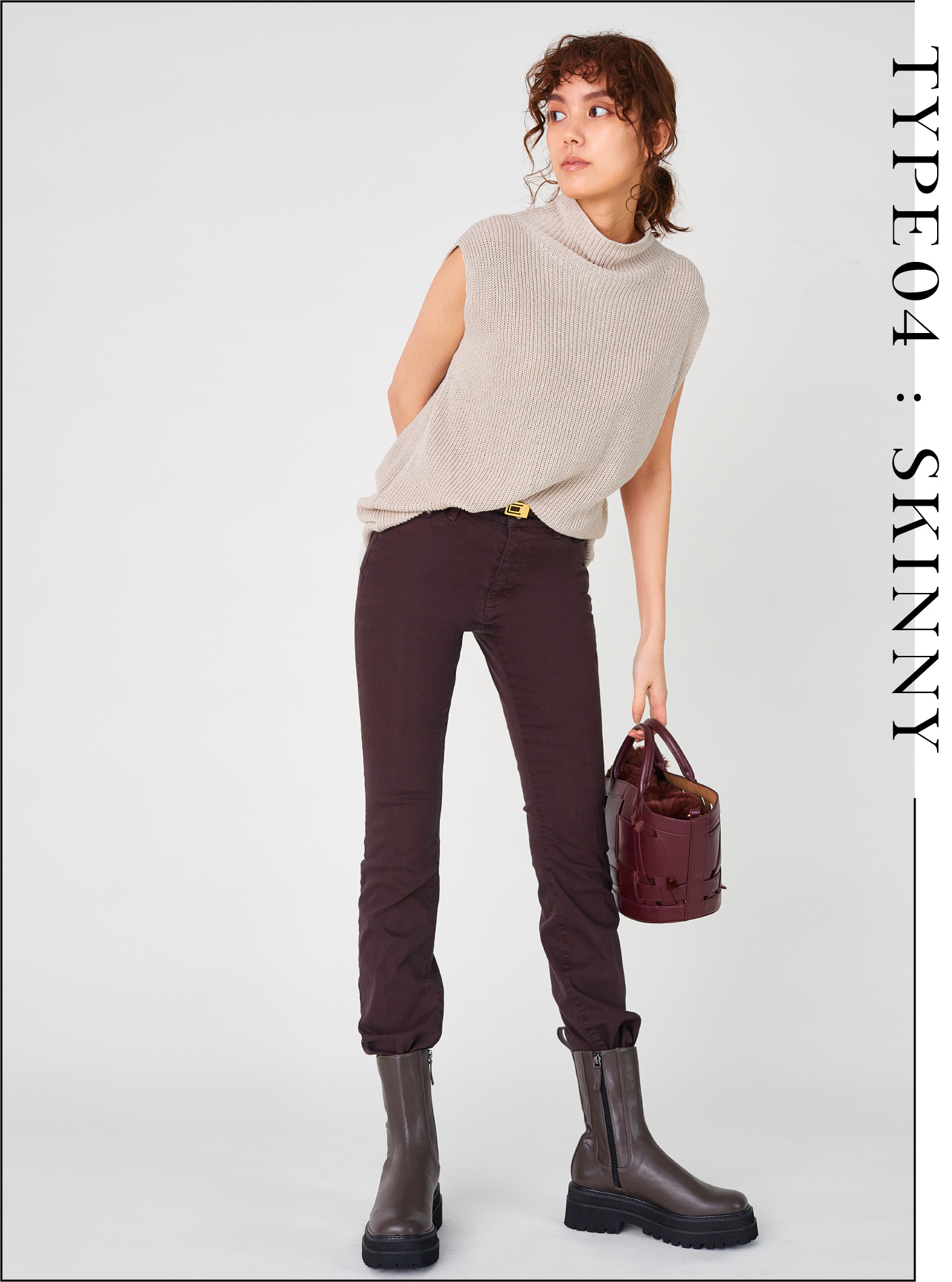 Knit tops, Pants, Belt, Bag, and Boots